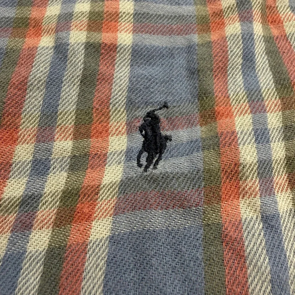 Polo Ralph Lauren Classic Fit RL Untucked Plaid Flannel Shirt Blue Red Mens LG
